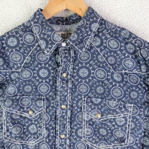 Ariat Shirt Mens Large Blue Geometric Pearl Snap Western Long Sleeve Colorful - Picture 2 of 9